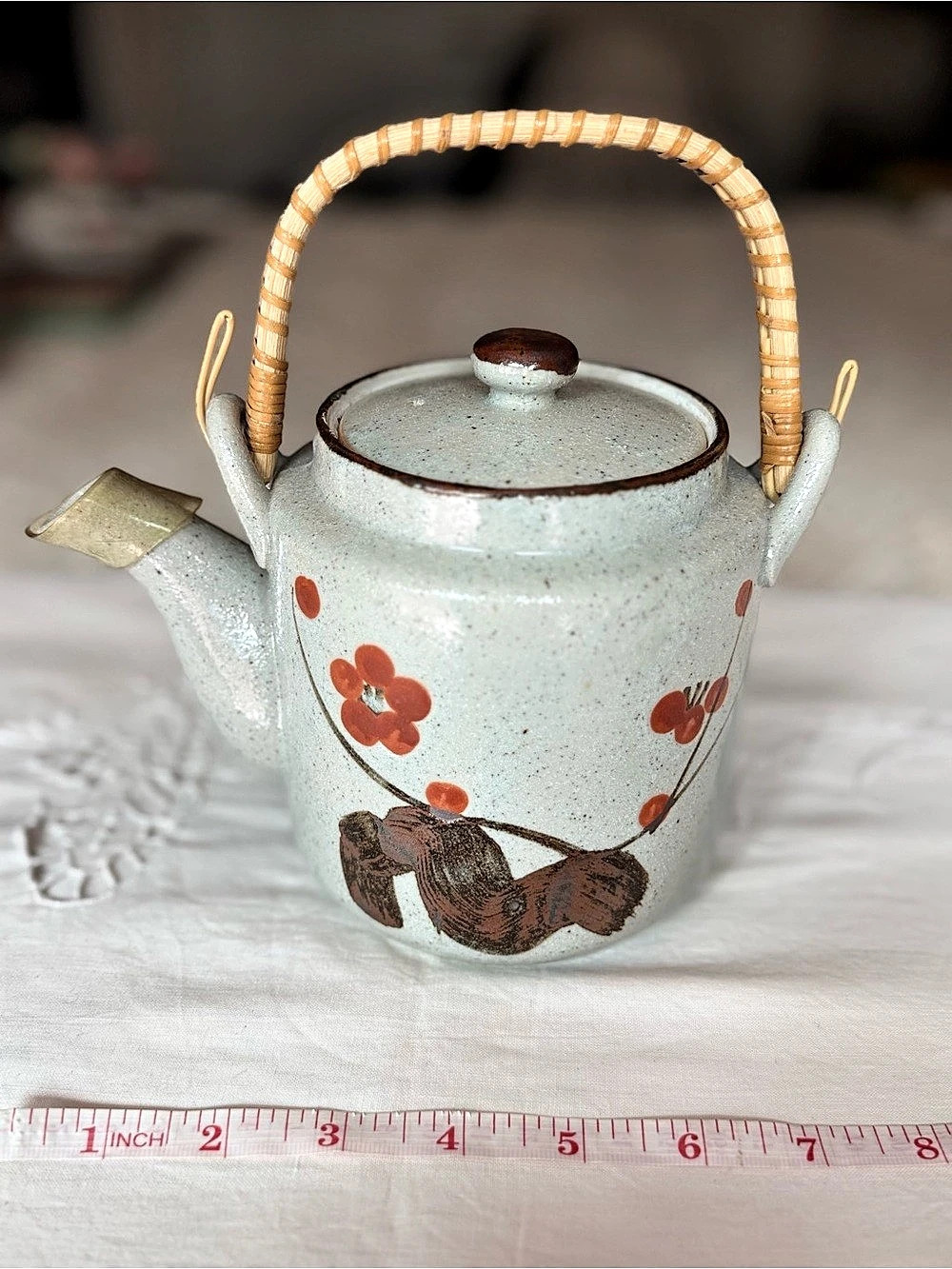 Vintage OMC Otagiri Bittersweet Teapot Speckled Stoneware with Cane Handle - MCM